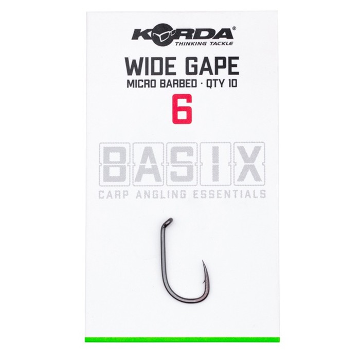 Korda Basix Wide Gape Hooks Size 6 Micro Barbed