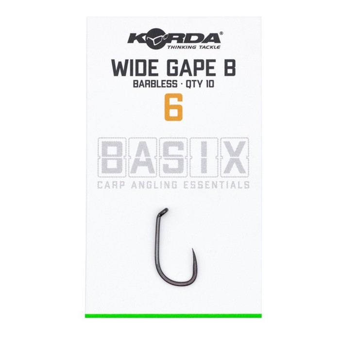 Korda Basix Wide Gape Hooks Size 6 Barbless