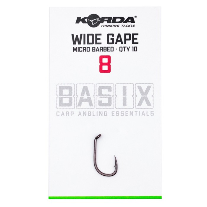 Korda Basix Wide Gape Hooks Size 8 Micro Barbed