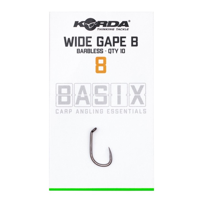Korda Basix Wide Gape Hooks Size 8 Barbless