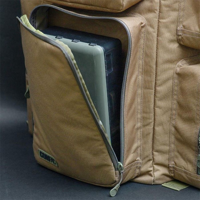 Korda Compac Fishing Rucksack Pockets In Use 2
