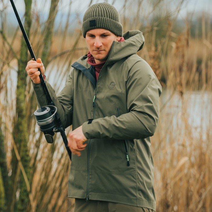 Korda Kore Drykore Fishing Jacket Olive In Use 1