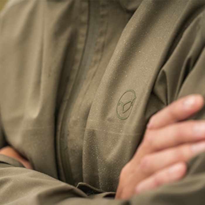 Korda Kore Drykore Fishing Jacket Olive Close Up Logo