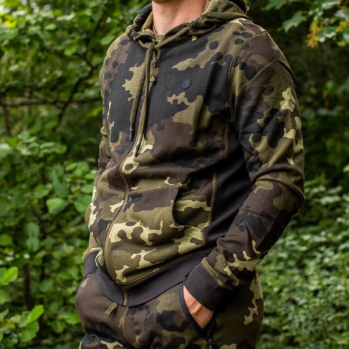 Korda LE Light Kamo Zip Fishing Hoodie In Use