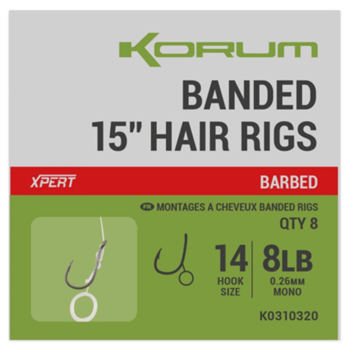 Korum Banded Hair Rigs - 15 Inch - Barbed 6