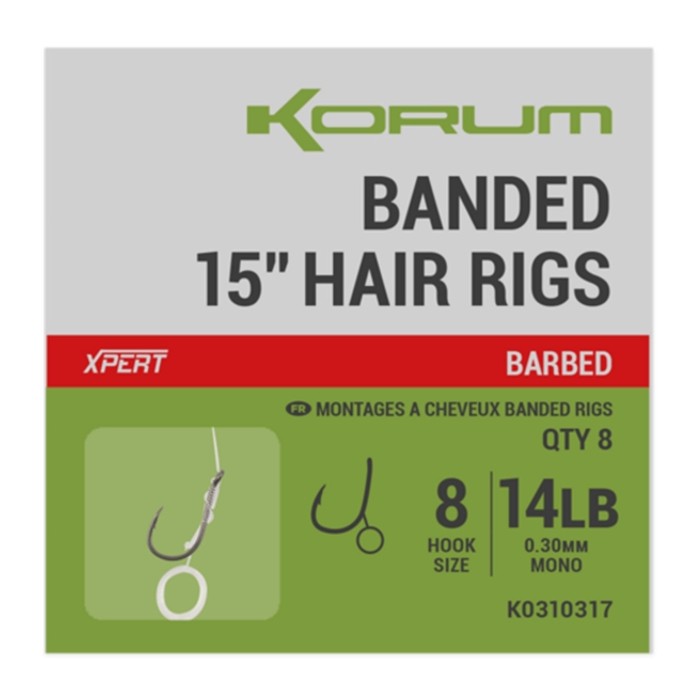 Korum Banded Hair Rigs - 15 Inch - Barbed