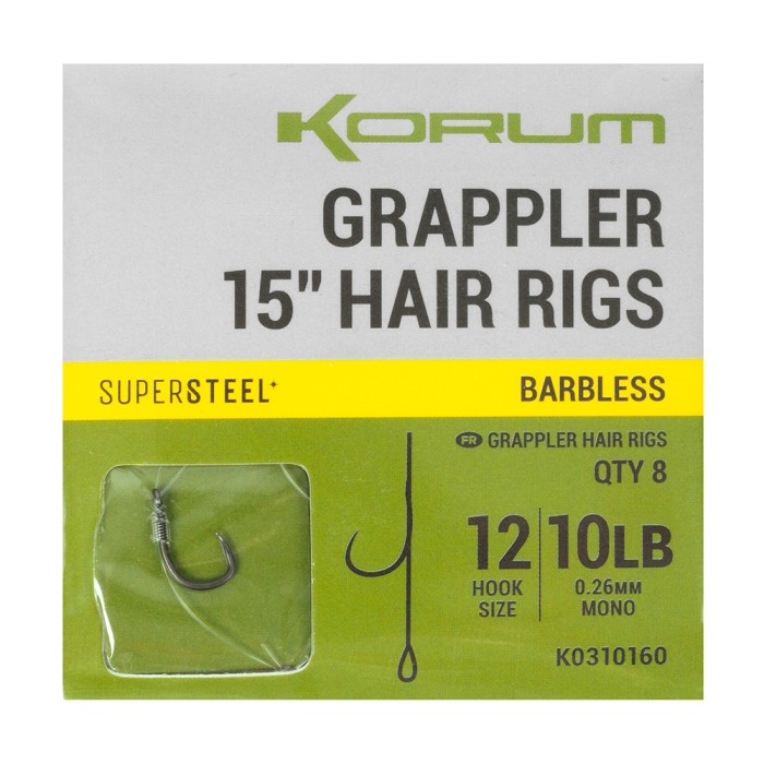 Korum Fishing Grappler Hair Rigs 15 Inch Barbless 1