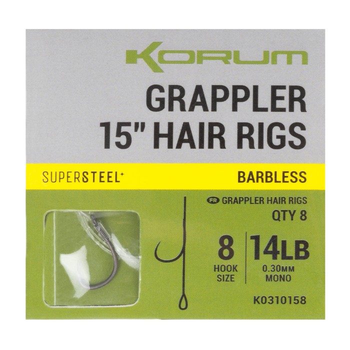 Korum Fishing Grappler Hair Rigs 15 Inch Barbless 3