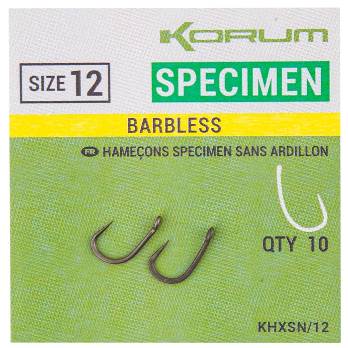 Korum Xpert Specimen Fishing Hooks Barbless Size 12