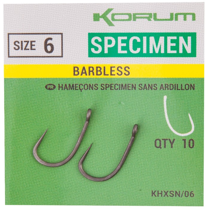 Korum Xpert Specimen Fishing Hooks Barbless Size 6