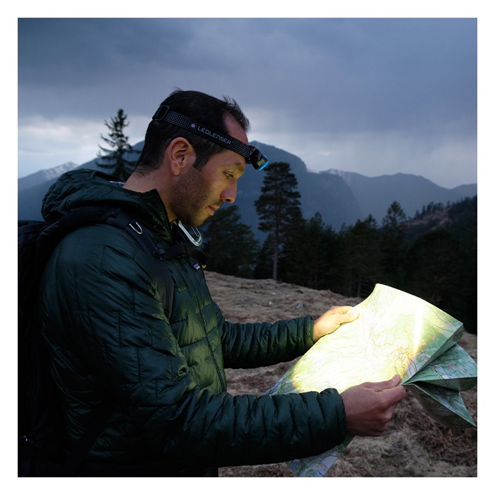 Ledlenser MH5 Black & Grey Headtorch In Use 1