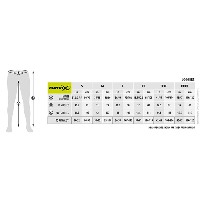 Matrix Black Edition Fishing Joggers Size Guide