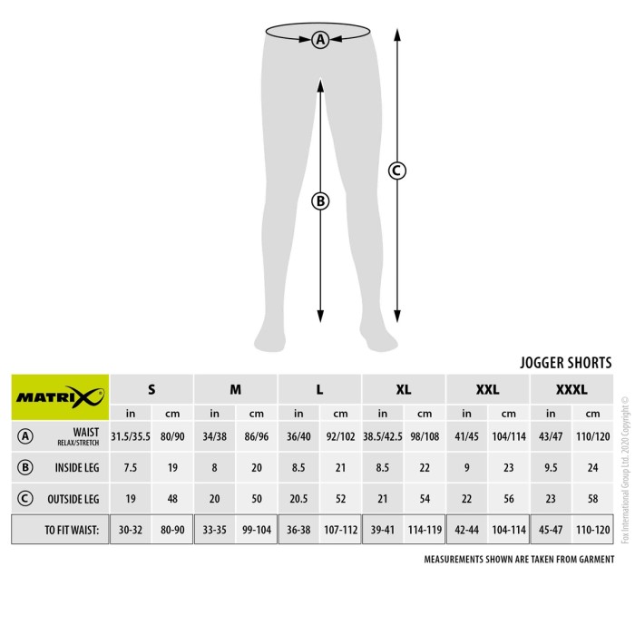 Matrix Minimal Black Marl Fishing Joggers Size Guide