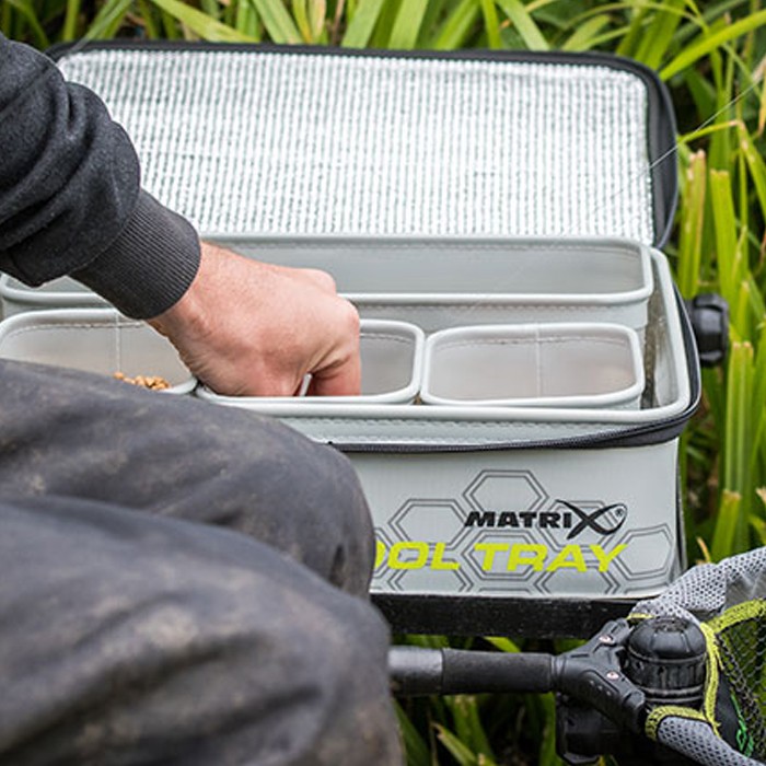 Matrix EVA Fishing Bait Cooler Tray Light Grey Inc 4 Tubs In Use 3