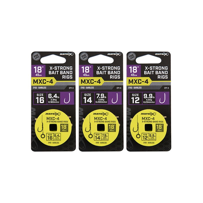 Matrix MXC-4 Eyed Barbless X-Strong Bait Band Rigs 45cm