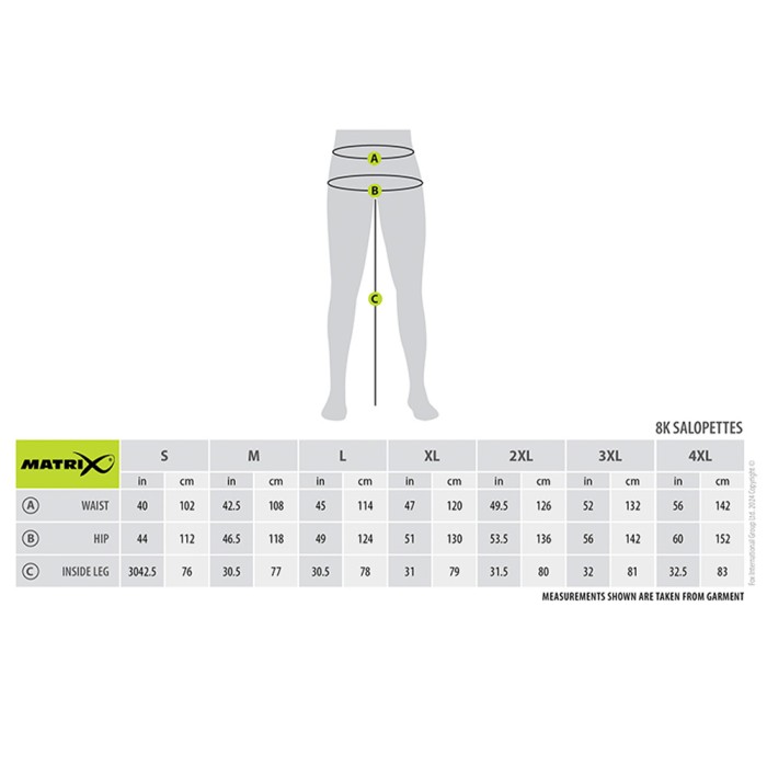 Matrix Ultra-Light 8K Salopettes Size Guide