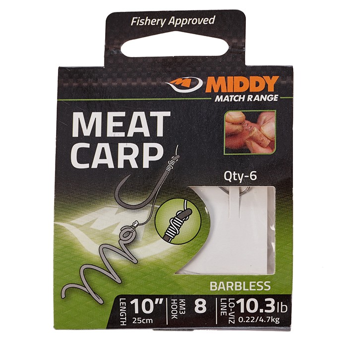 Middy Barbless Meat Carp Fishing Hooks-to-Nylon 8-10.3lb