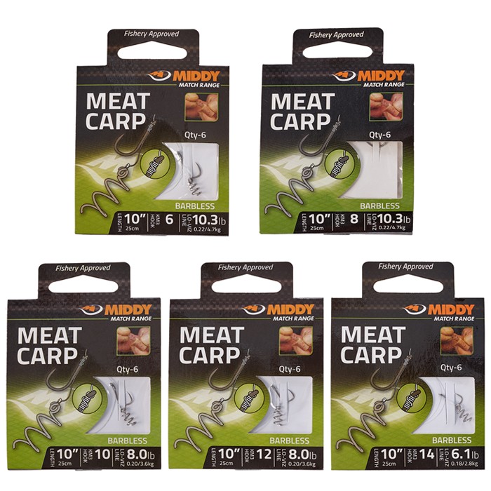 Middy Barbless Meat Carp Fishing Hooks-to-Nylon Main