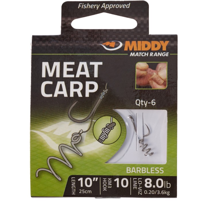 Middy Barbless Meat Carp Fishing Hooks-to-Nylon 10-8lb
