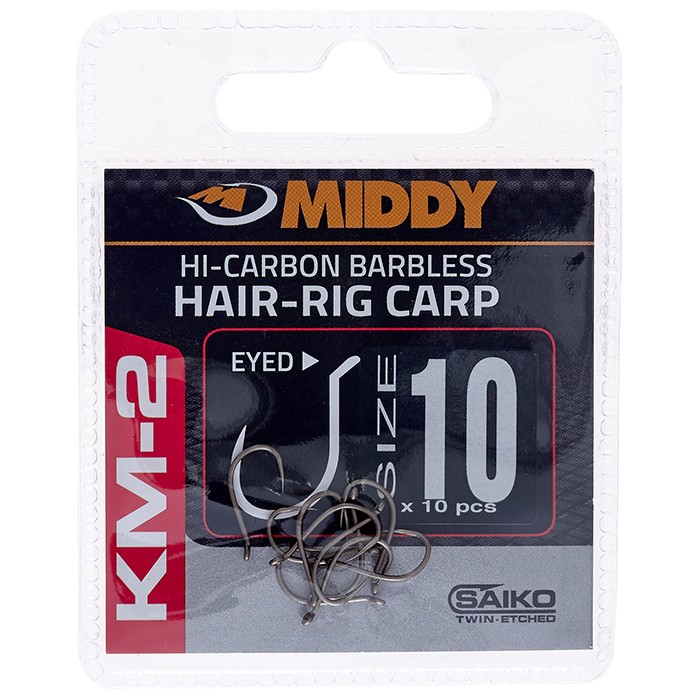 Middy KM-2 Hair-Rig Eyed Hooks Size 10