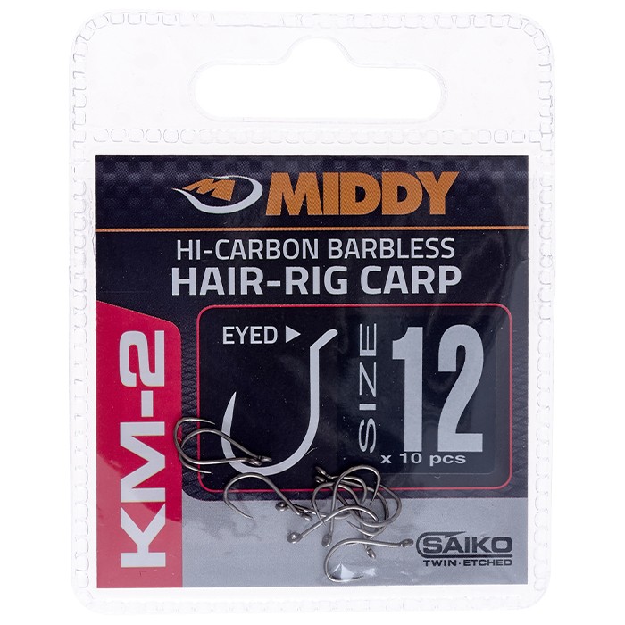 Middy KM-2 Hair-Rig Eyed Hooks Size 12