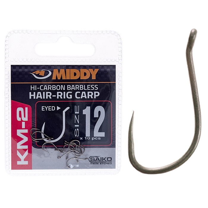 Middy KM-2 Hair-Rig Eyed Hooks Size 12 With Hook