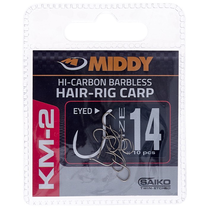 Middy KM-2 Hair-Rig Eyed Hooks Size 14
