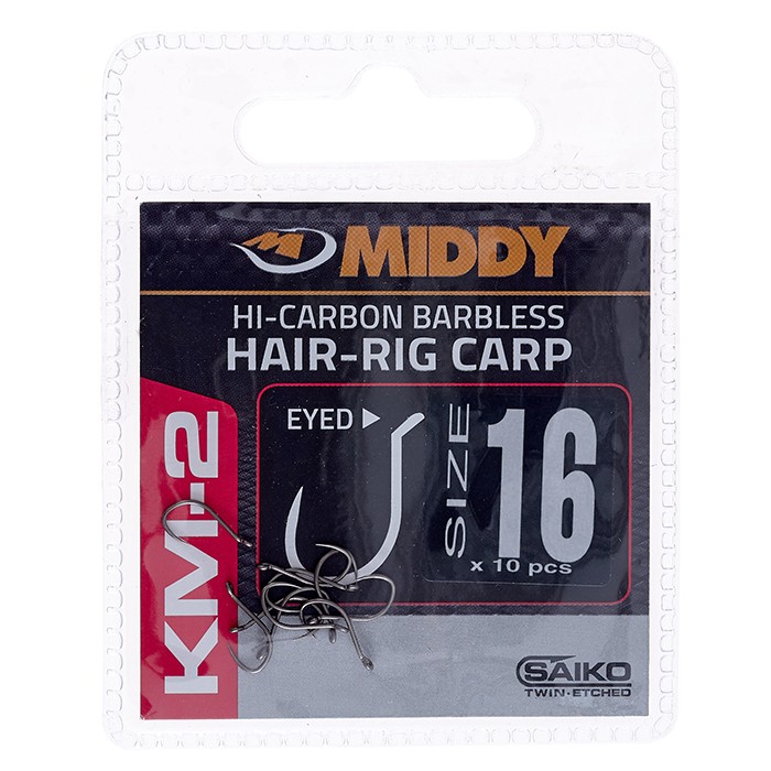 Middy KM-2 Hair-Rig Eyed Hooks Size 16