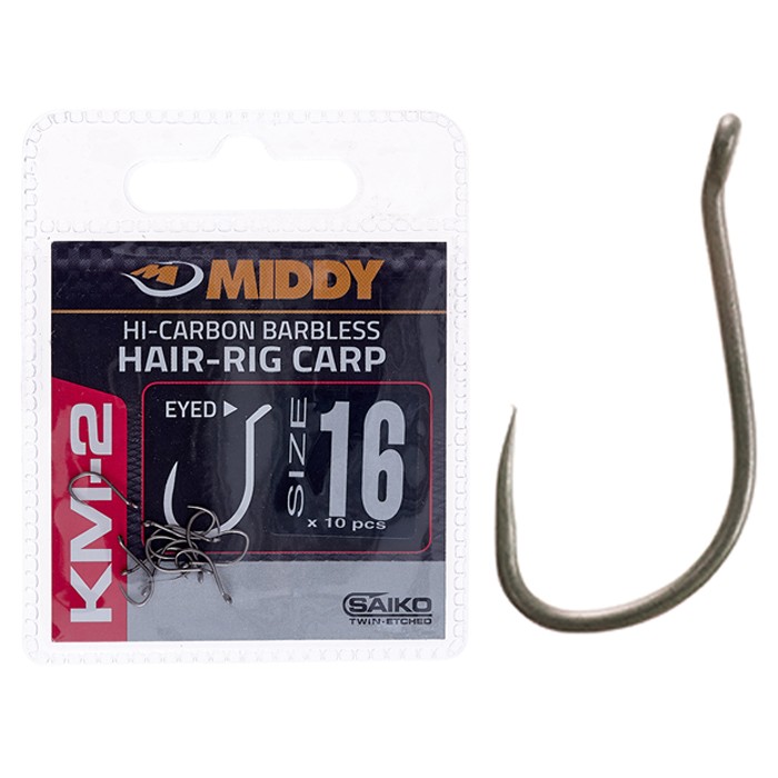 Middy KM-2 Hair-Rig Eyed Hooks Size 16 With Hook
