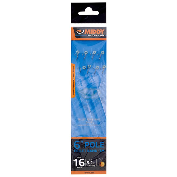 Middy Pole Pellet Band'Em Barbless Hair Rig Size 16 Strain 5.2lb