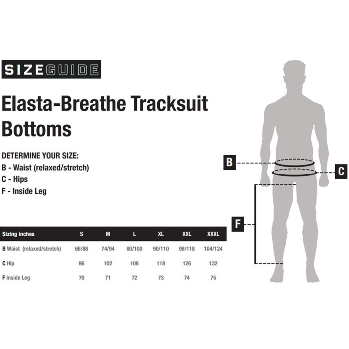 Nash Elasta-Breathe Tracksuit Bottoms Size Guide