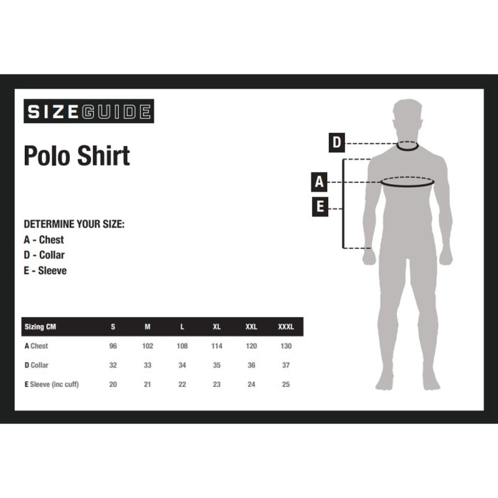 Nash Polo T-Shirt Size Guide