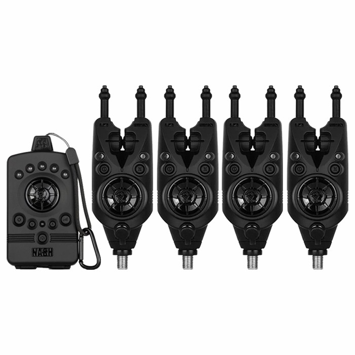 Nash Siren R4 4-Rod Fishing Bite Alarm Presentation Set Studio Front View 