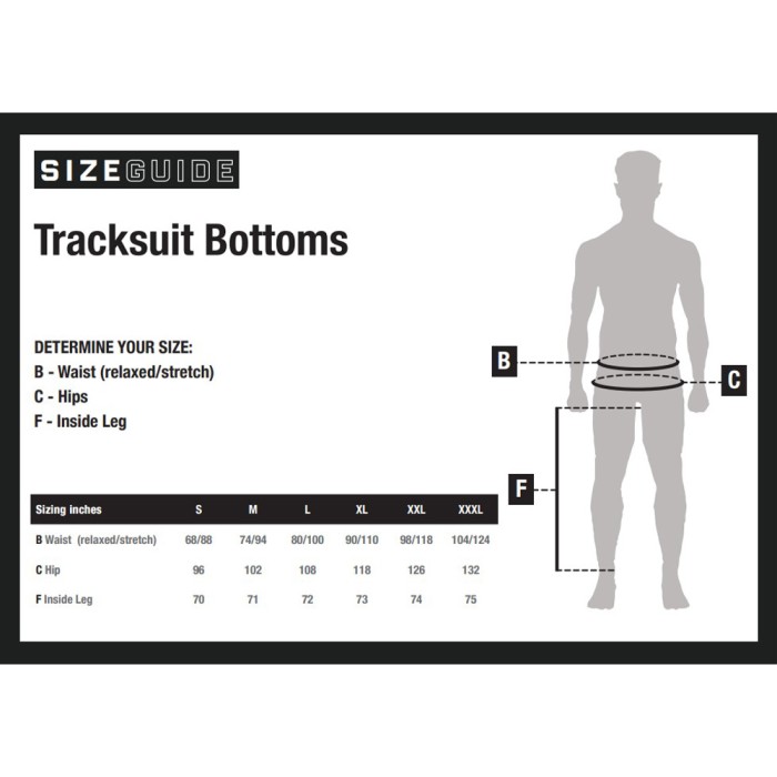 Nash Fishing Tracksuit Bottoms Size Guide