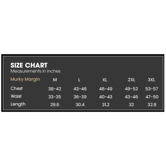 OMC Murky Margin Fishing T-Shirt Size Guide