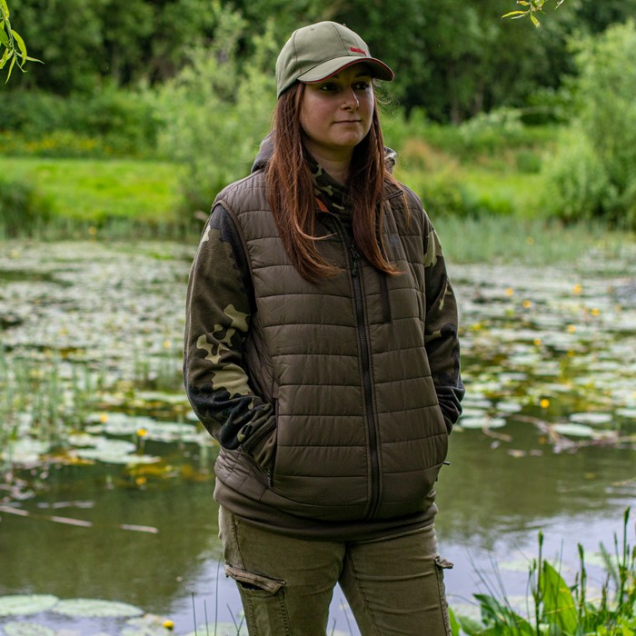 Pinewood Brenton Fishing Gilet Brown Brick Orange In Use 4