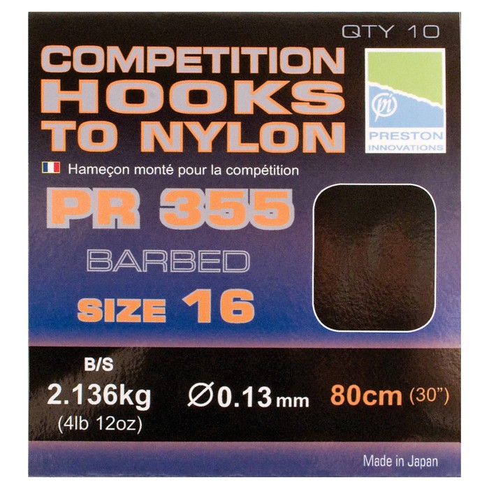 Preston Barbed PR355 Competition Hooks to Nylon