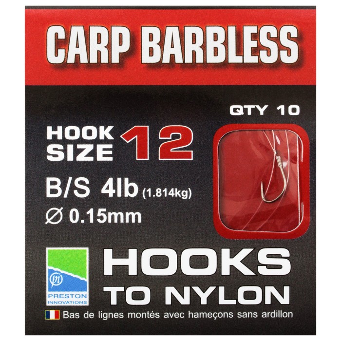 Preston Carp Barbless Hooks To Nylon