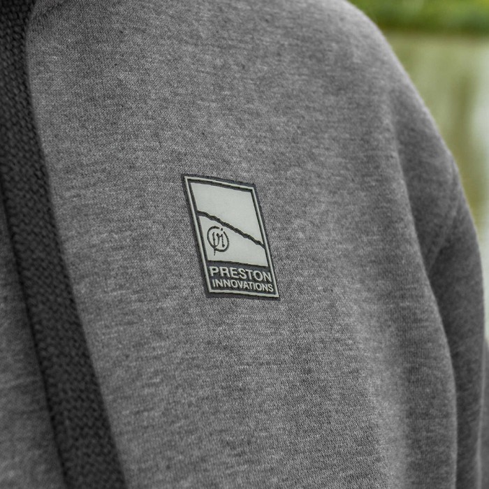 Preston Grey Zip Fishing Hoodie Close Up