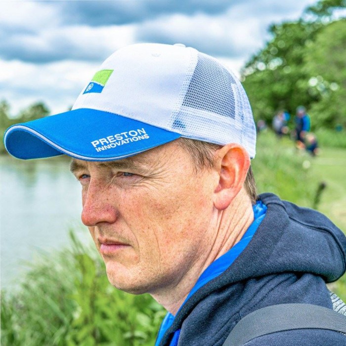 Preston White Mesh Fishing Cap In Use 1