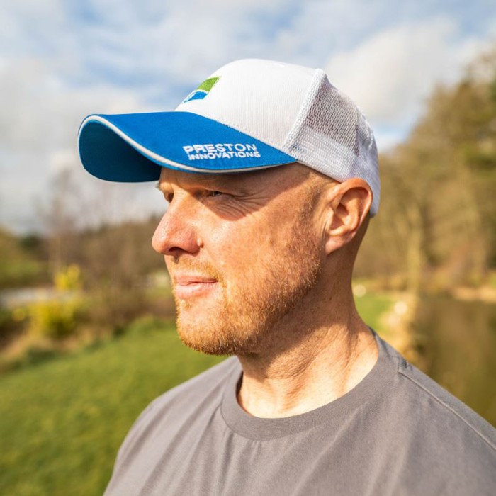 Preston White Mesh Fishing Cap In Use 3