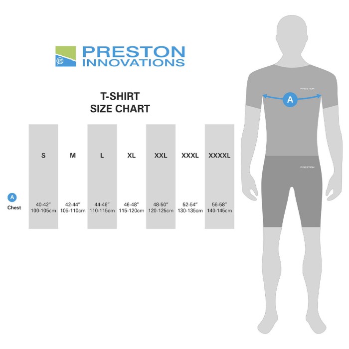 Preston Lightweight Raglan T-Shirt Size Guide