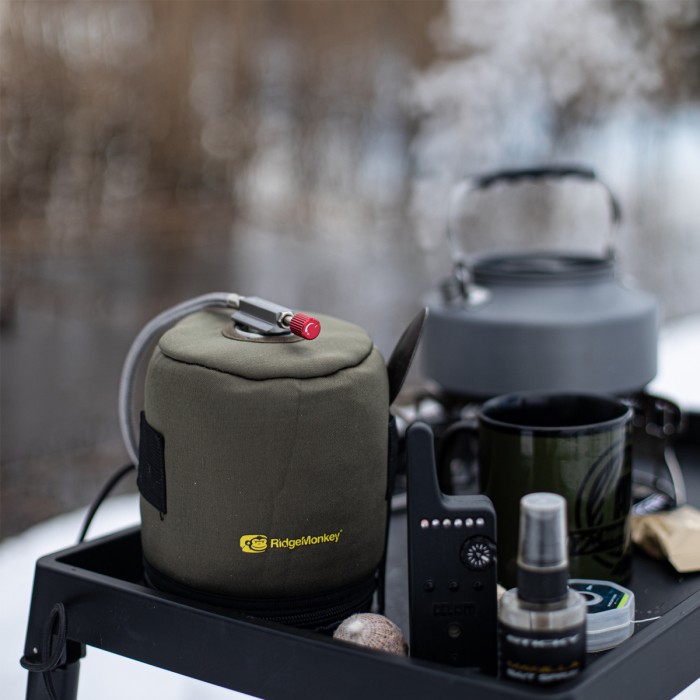 RidgeMonkey EcoPower USB Heated Gas Canister Fishing Cover In Use 1