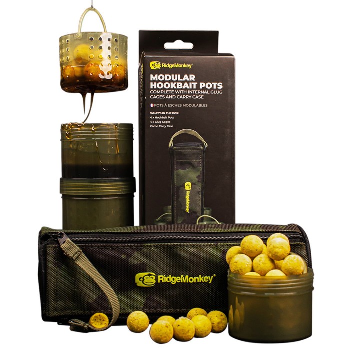 RidgeMonkey Modular Hookbait Pots With Camo Case Demo