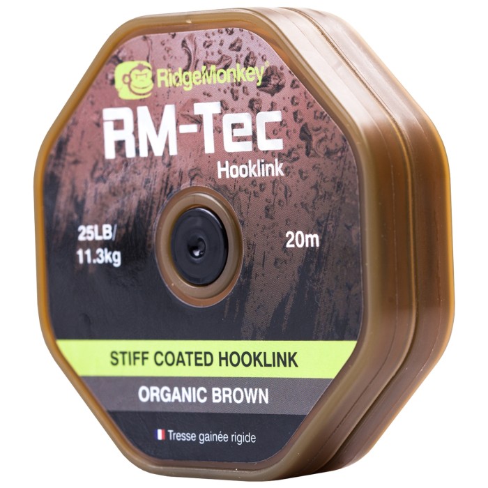 RidgeMonkey RM-Tec Stiff Coated Hooklink Organic Brown Angled
