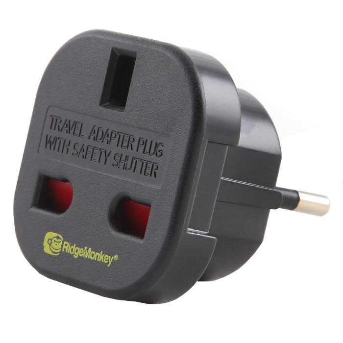 RidgeMonkey Vault UK 3 Pin to EU 2 Pin Travel Adaptor