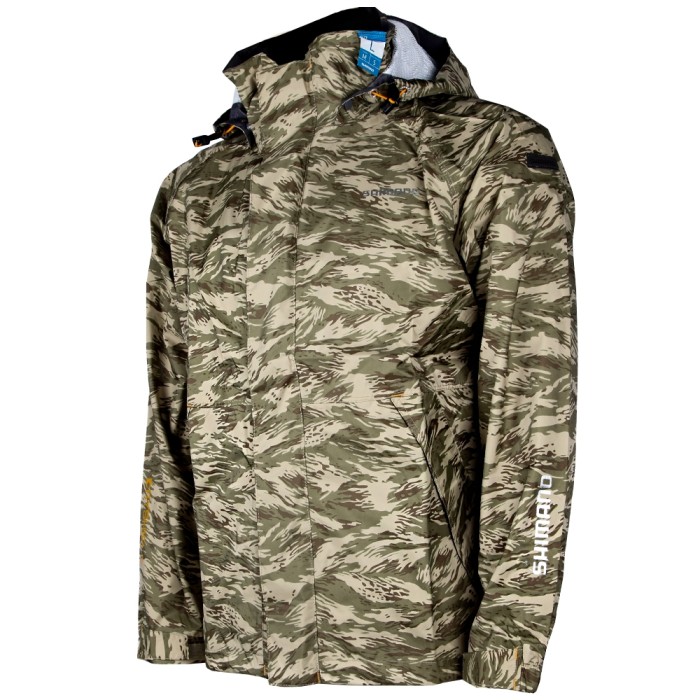 Shimano Dryshield Jacket Khaki Pacific Camo Angled