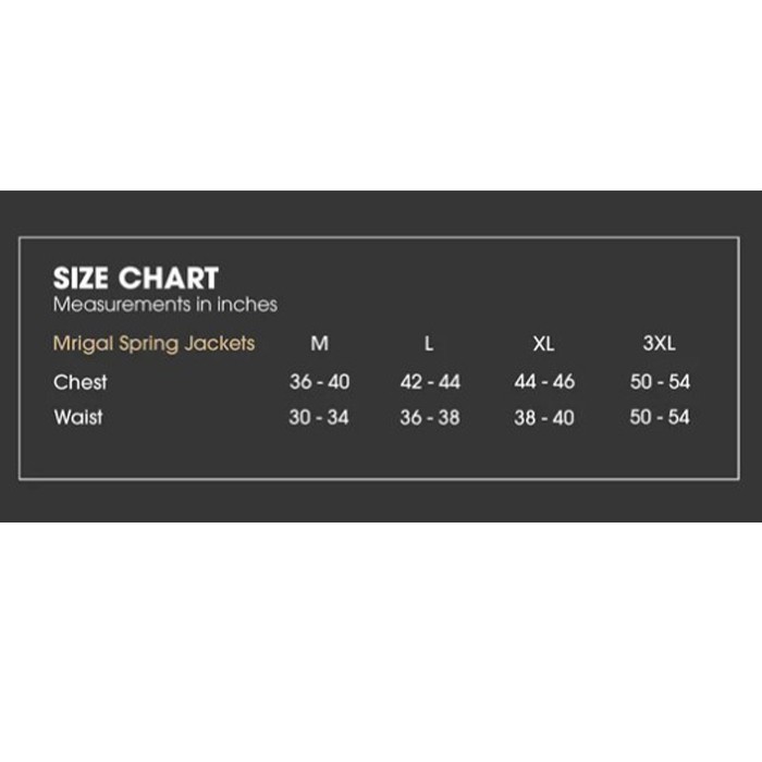 OMC Forest Green Mrigal Spring Water Resistant Fishing Jacket Size Chart