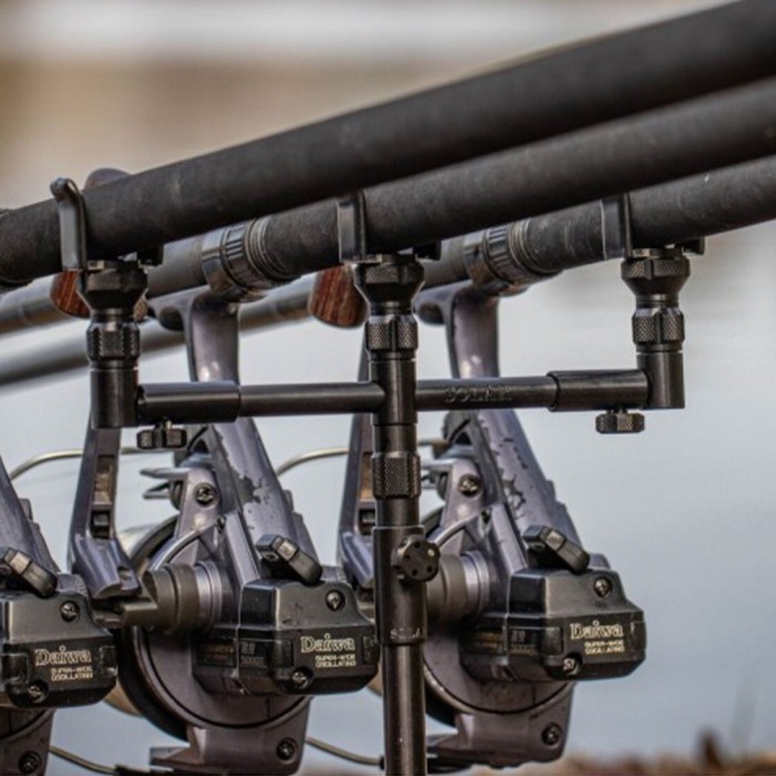 Solar Tackle Black-Lite Captive 3 Rod Adjustable Buzzer Bar + Captive Thumb Screws - Small In Use 1