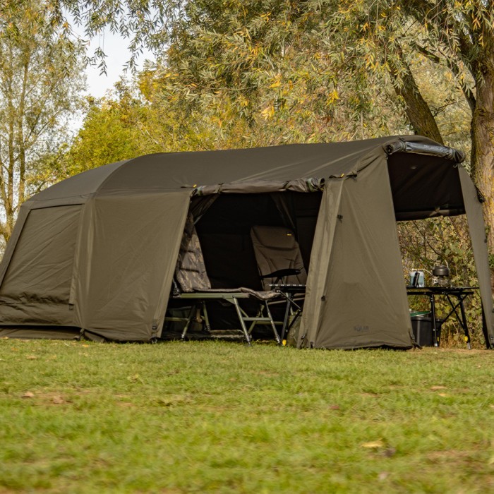 Solar Tackle Uni Spider Bivvy 1.2m Extended Green Overwrap In Use 1